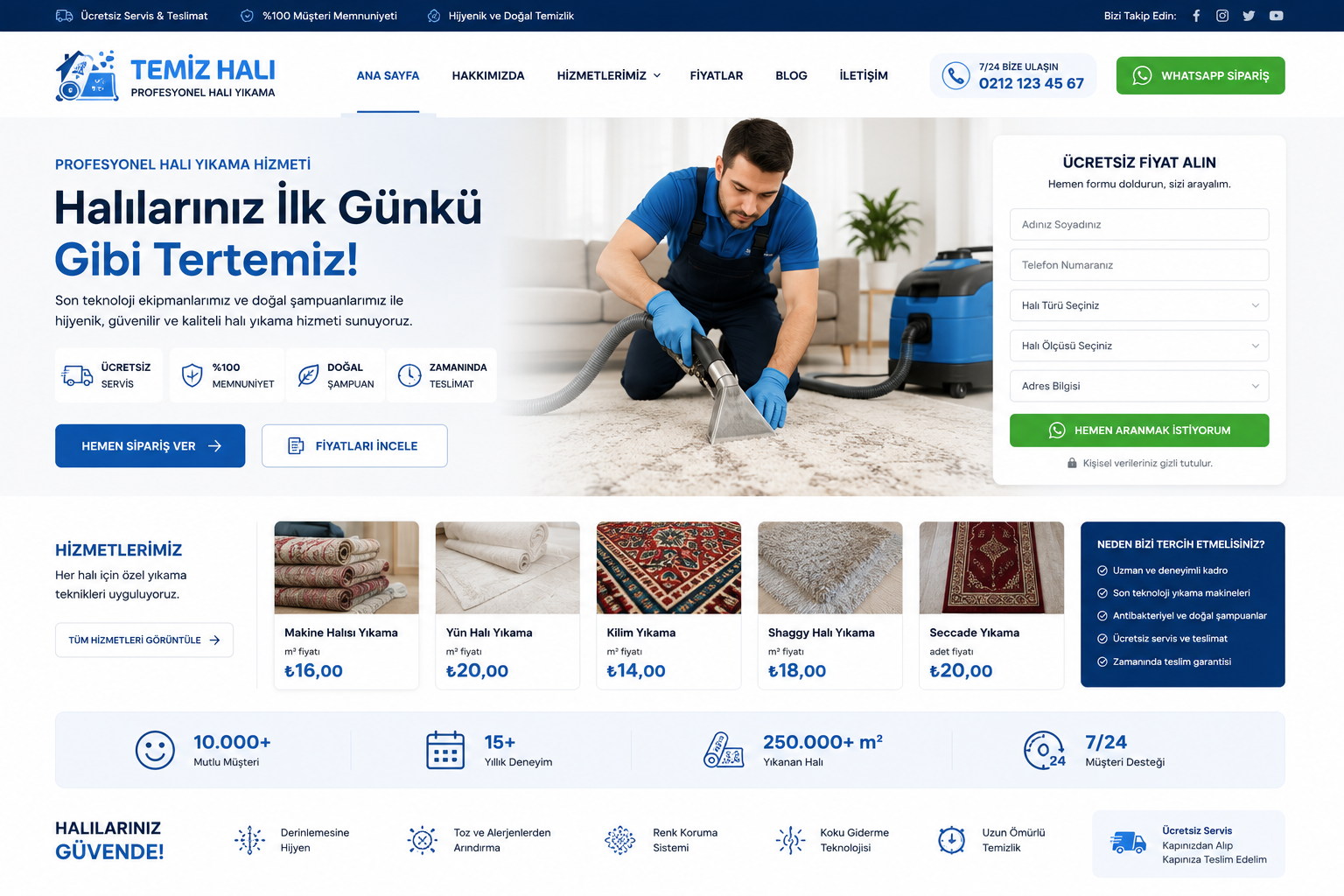 Hazır Halı Yıkama Sitesi tasarımı - hazır web sitesi