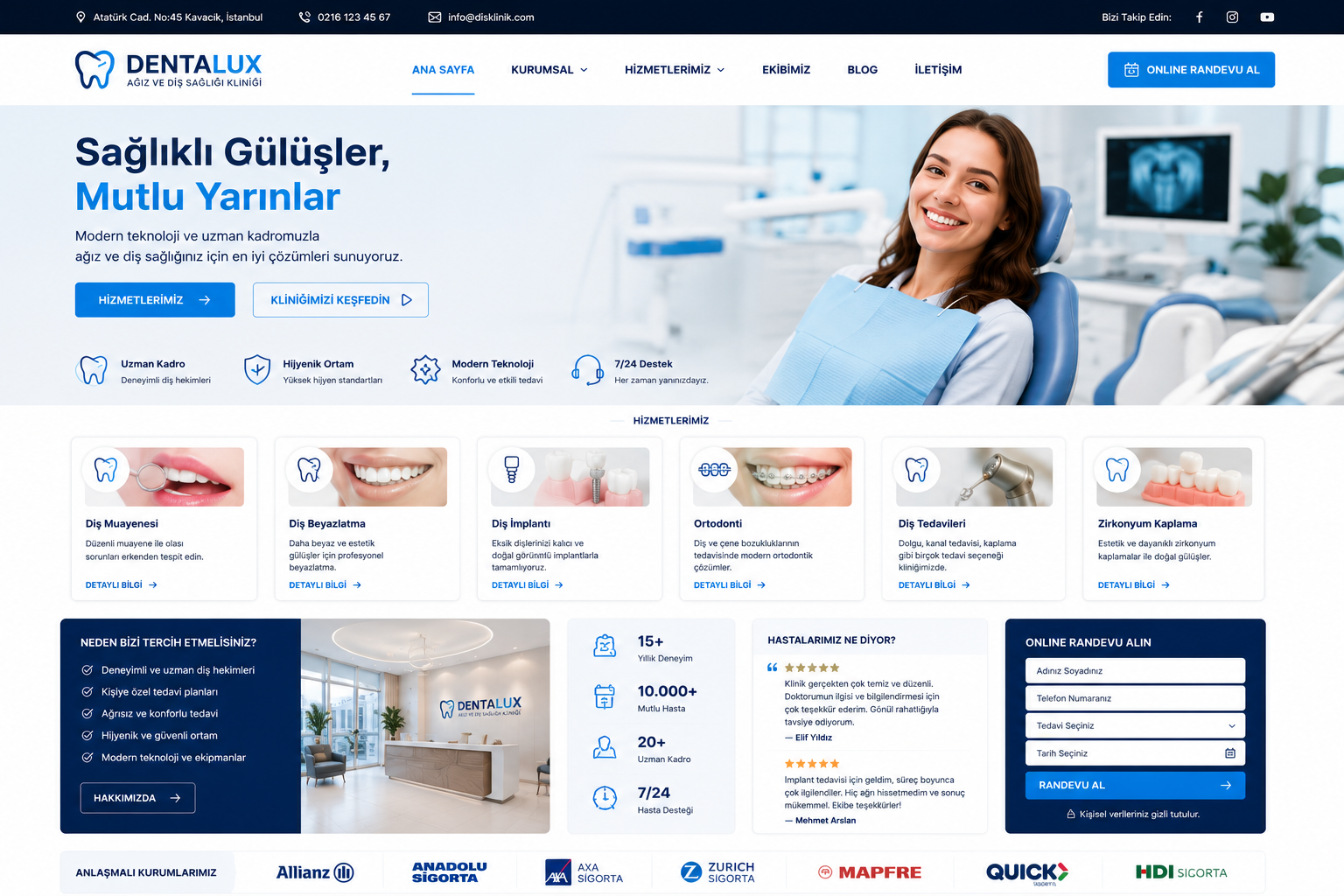 Hazır Diş Kliniği tasarımı - hazır web sitesi
