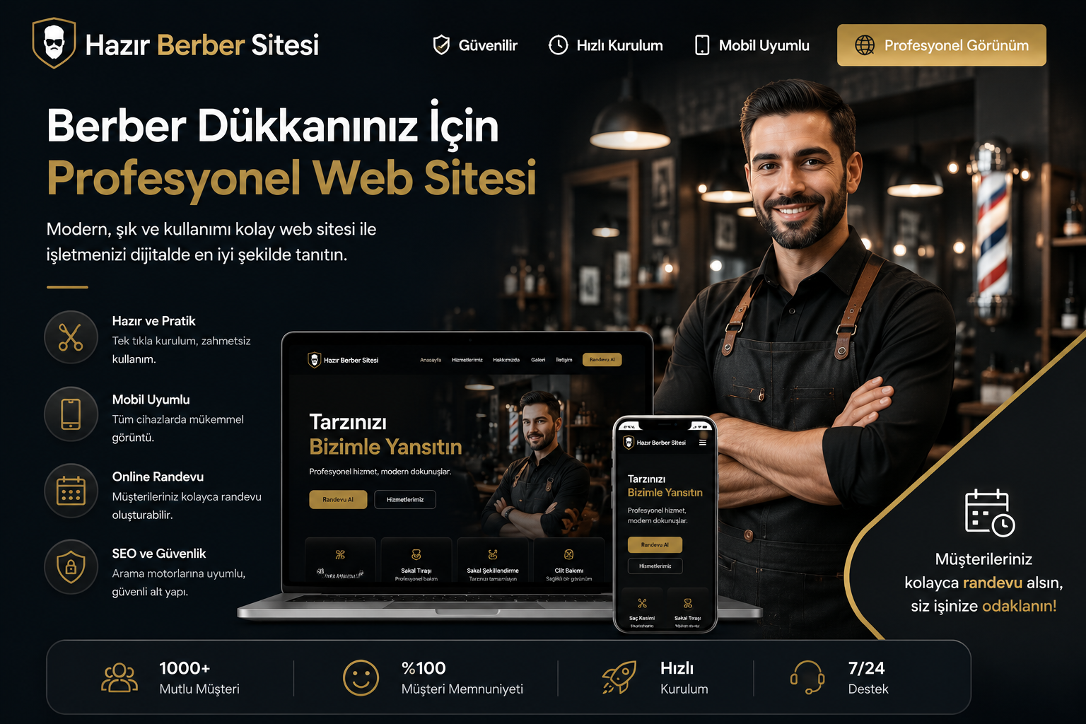 Hazır Berber Sitesi tasarımı - hazır web sitesi