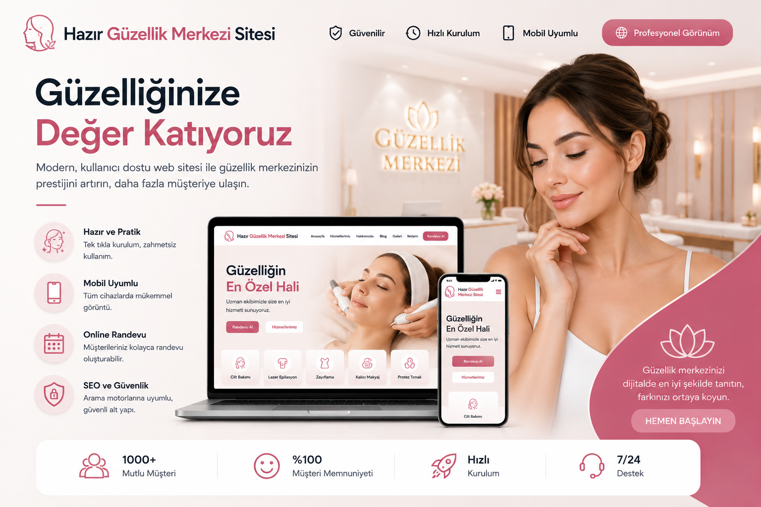 Hazır Güzellik Merkezi Sitesi tasarımı - hazır web sitesi