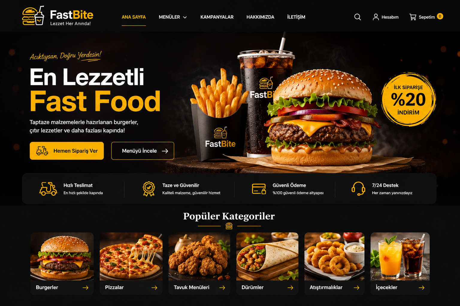 Hazır Fast Food Sitesi tasarımı - hazır web sitesi