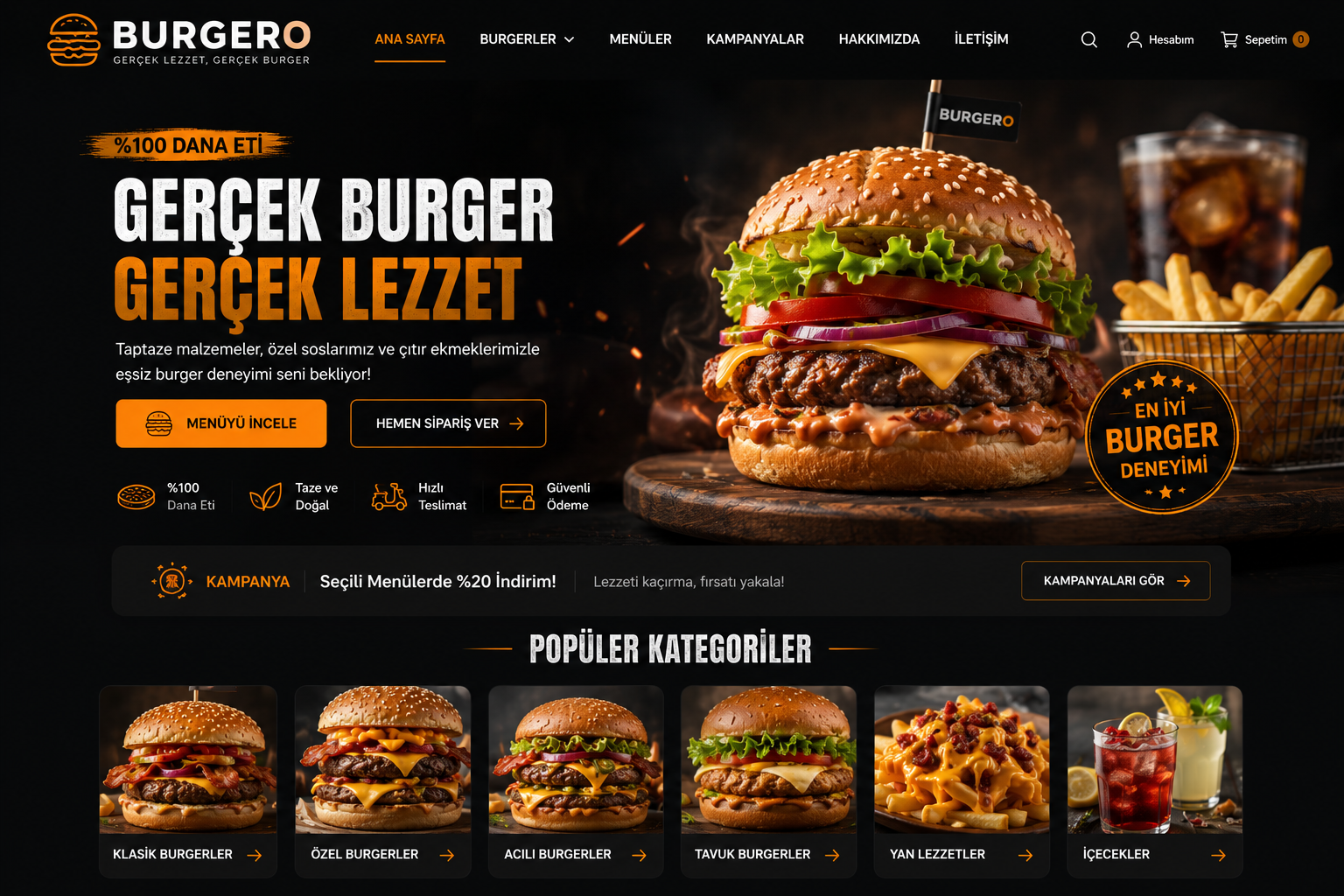 Hazır Burger Sitesi tasarımı - hazır web sitesi