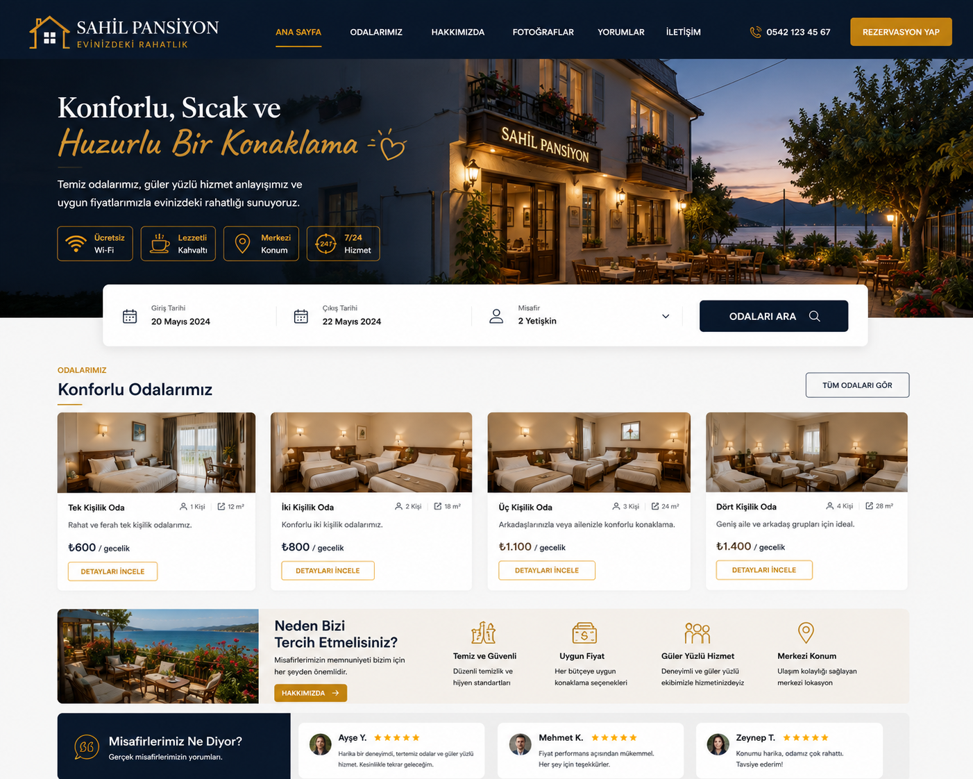 Hazır Pansiyon Sitesi tasarımı - hazır web sitesi