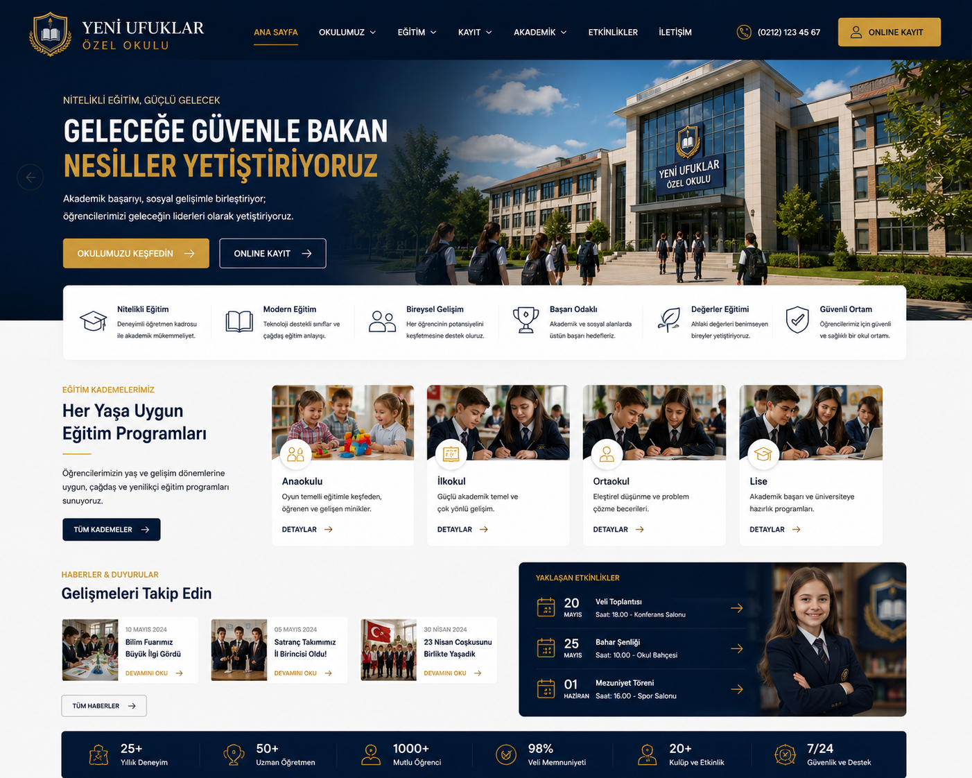 Hazır Özel Okul Sitesi tasarımı - hazır web sitesi